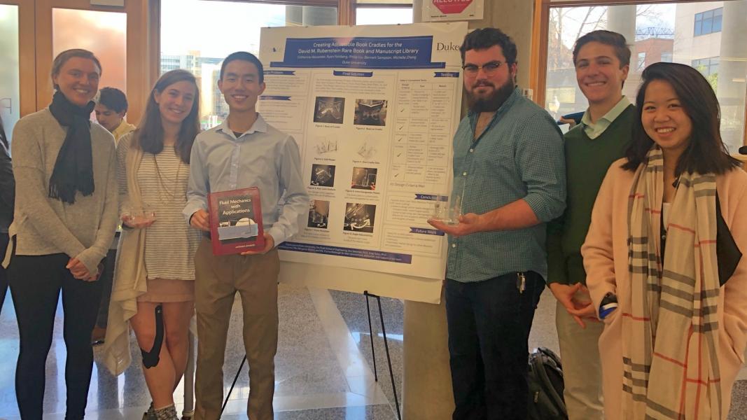 The book cradle design team of first-year Duke Engineering students.