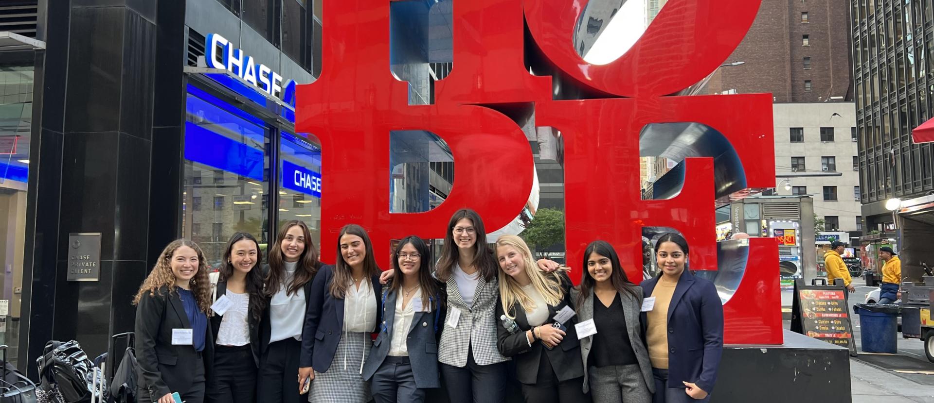 A group of Dziagla Women in Finance fellows in New York City.