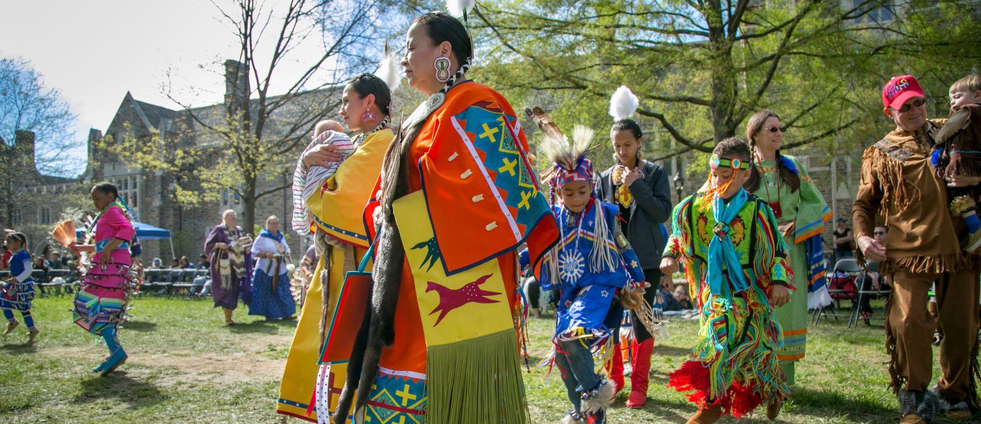 Native American tribes perform during the Duke 9th Annual Powwow, hosted by the Duke University Center for.Multicultural Affairs & the Native American Student Alliance, on the Abele Quad. About 15 tribes, including Haliwa-Saponi, Lumbee, Tuscarora, Coharie, Waccamaw Siouan, Cherokee, Shawnee, Navajo, and Lakota performed the women’s and men's fancy dance, women’s jingle dress, and tiny tots