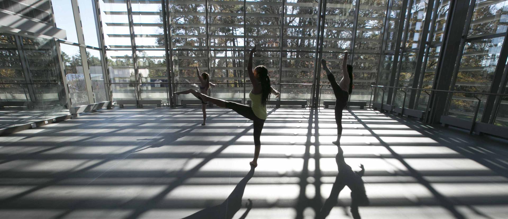 Dancers rehearse in the "jewel box" studio at Rubenstein Arts Center.