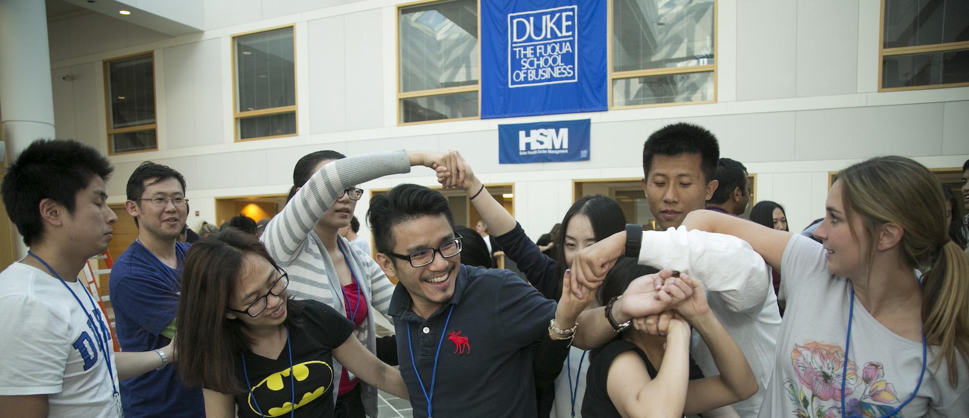 Fuqua Business School students partake in an ice breaker exercise 