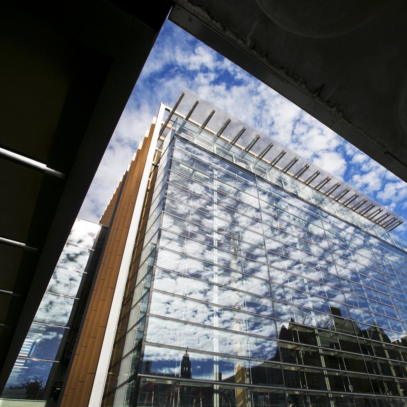 Clouds reflected in West Union facade.