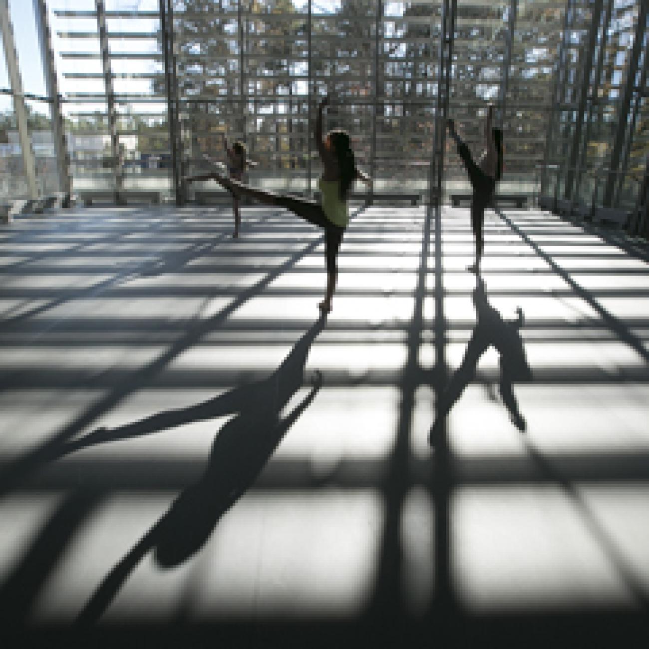 Dancers rehearse in the "jewel box" studio at Rubenstein Arts Center.