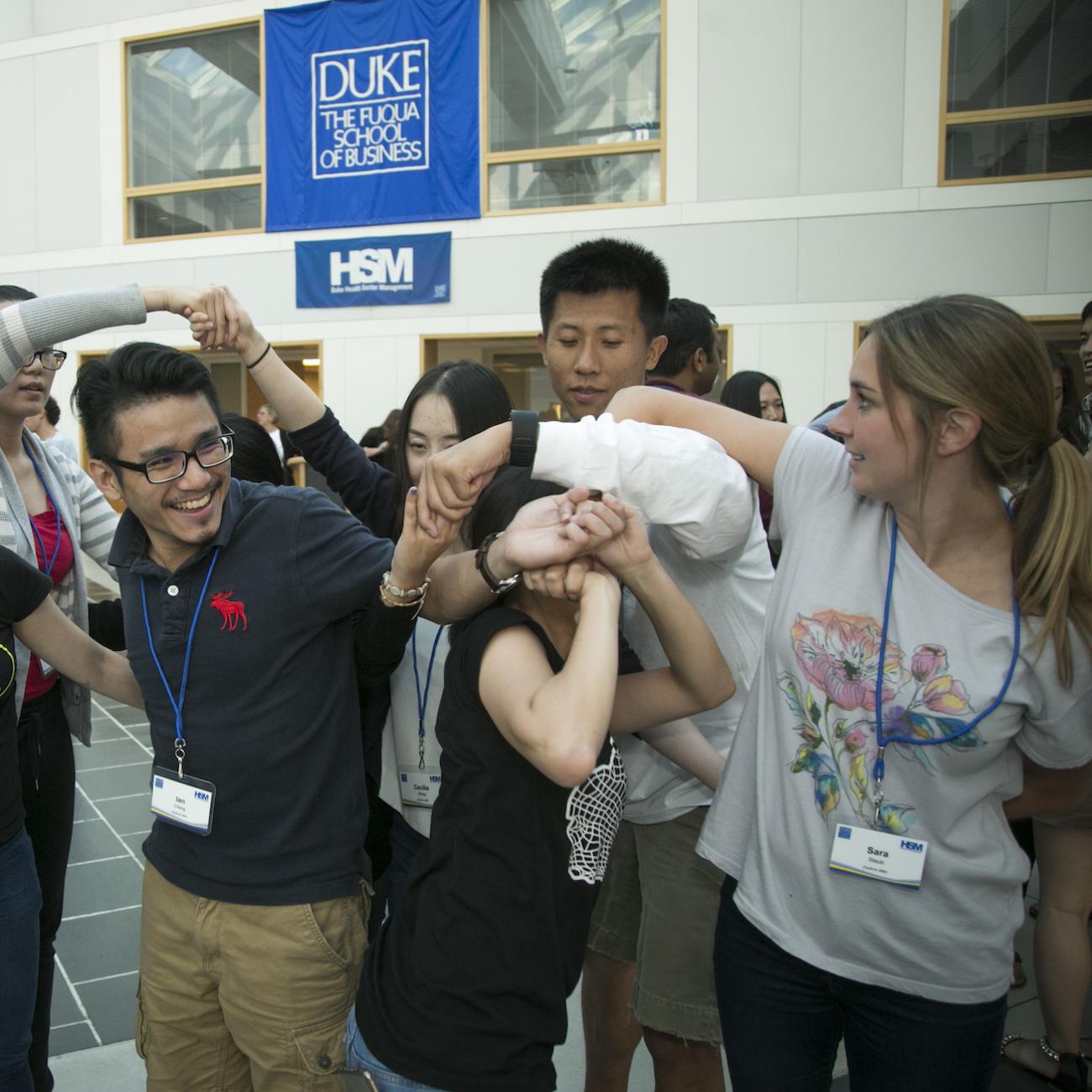 Fuqua Business School students partake in an ice breaker exercise 