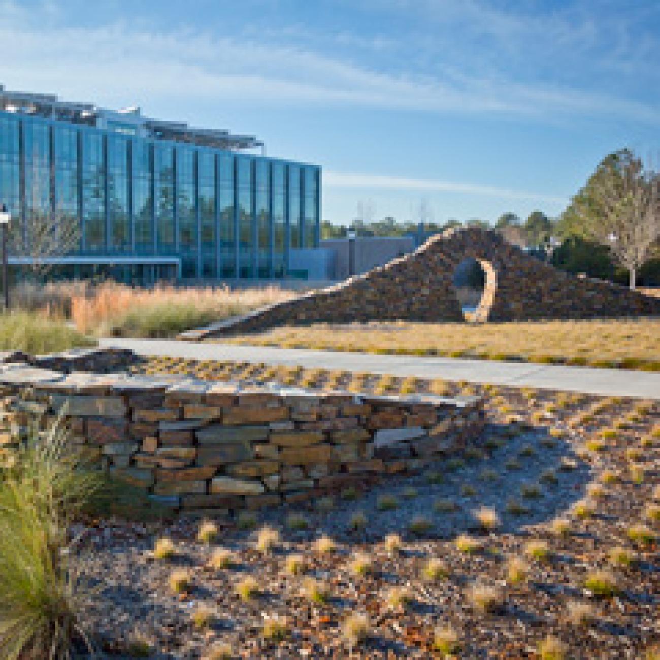 Wide shot of Nicholas School of the Environment building on a sunny day